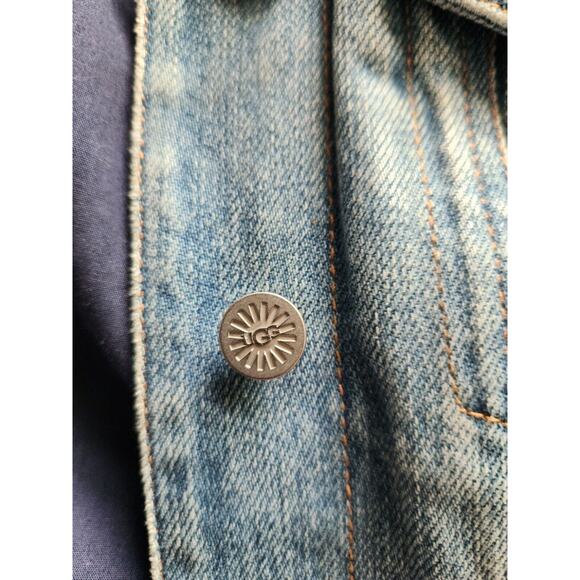 UGG SHEEPSKIN TRIM VINTAGE DENIM JACKET, WOMEN SIZE S Missing Fur Collar - Picture 5 of 8